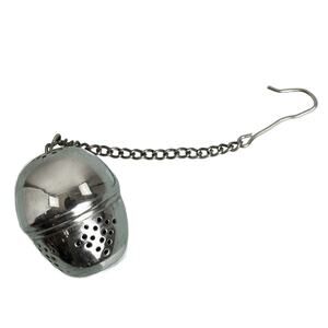 Vintage Tea Strainer Infuser Steeper Screw Lid Chain/Hook Acorn Shaped